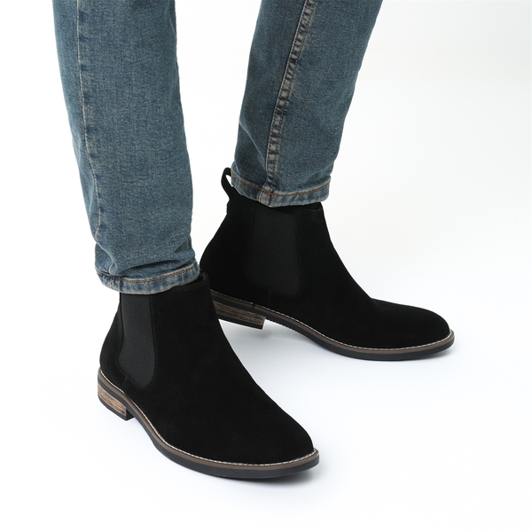 Men's Plain-Toe Suede Chelsea Boots - BLACK - 7